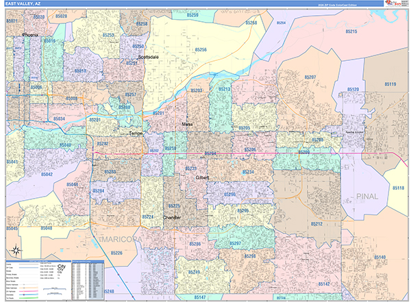 East Valley Metro Area Wall Map Color Cast Style